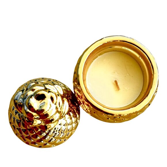 Gold Pineapple Jar Tropical Scented Candle By West Emory 1.76 Oz - Picture 5 of 9